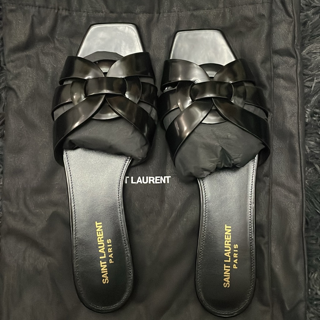 Saint Laurent Tribute Mules In Patent Leather Size 39.5 In Black Women Brand New